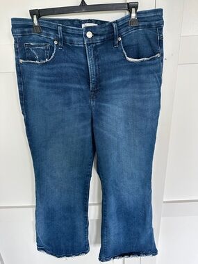 Good American Dark Blue Wide Leg Crop Jeans